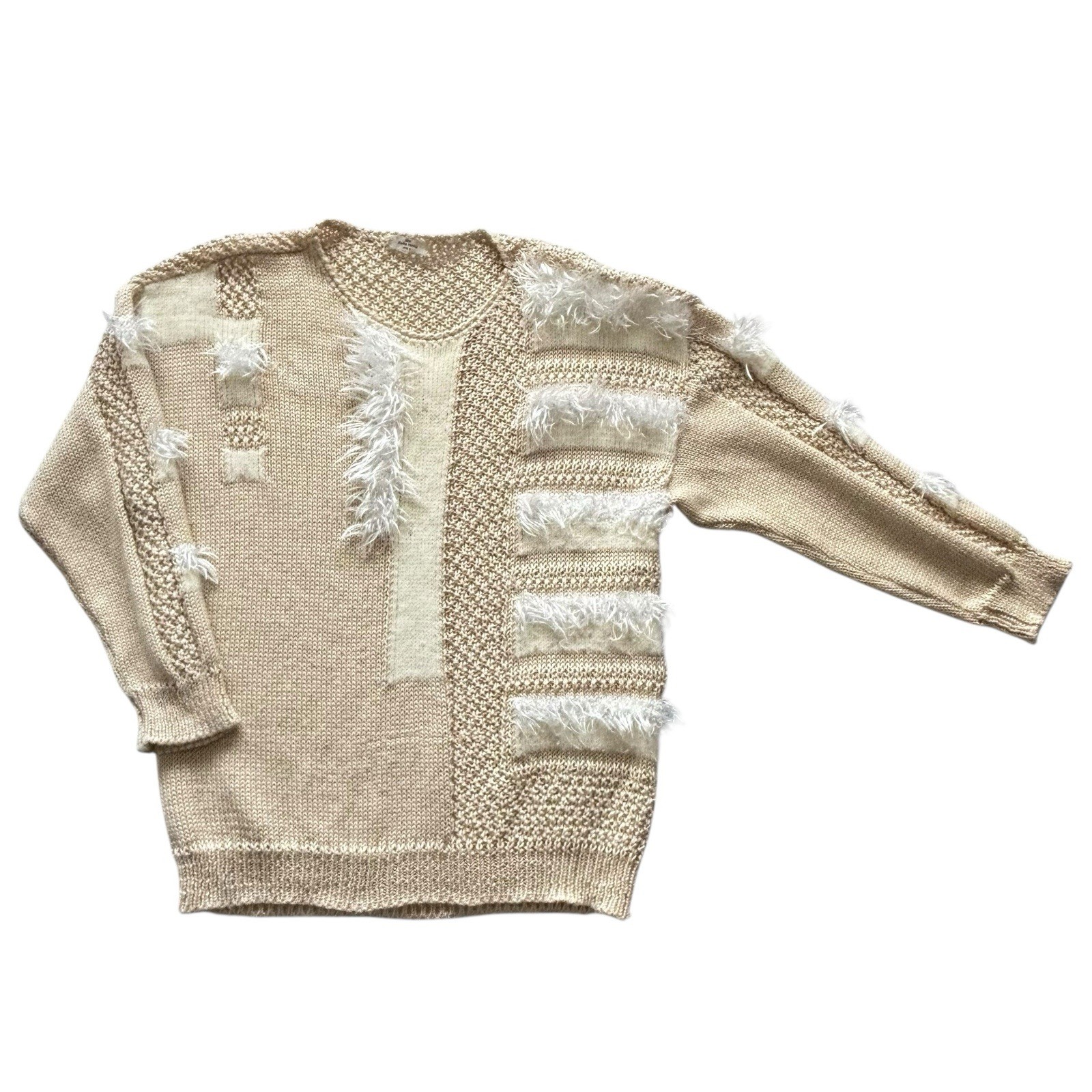 Womens Vintage 80s Jumper Beige Cream Patterned Retro Indie Boho 16 image 2