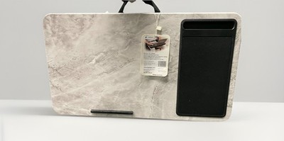 White Marble Lap Desk with Mouse Pad Built in Phone Slot Portable Design