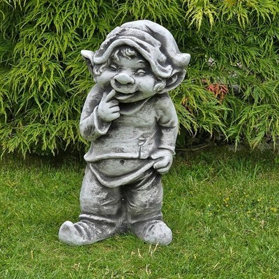 Steinfigur Troll Wichtel Kobold Gnom lachend Garten Deko Steinguss Frostfest