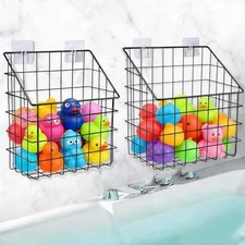 2 Pack Bath Tub Toy Storage Organizer Basket, Rustproof Black Iron Holder