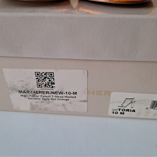 NWB Marc Fisher Toria Patent T-Strap Heeled Sandals Hot Orange Womens Size 10 - Picture 12 of 12