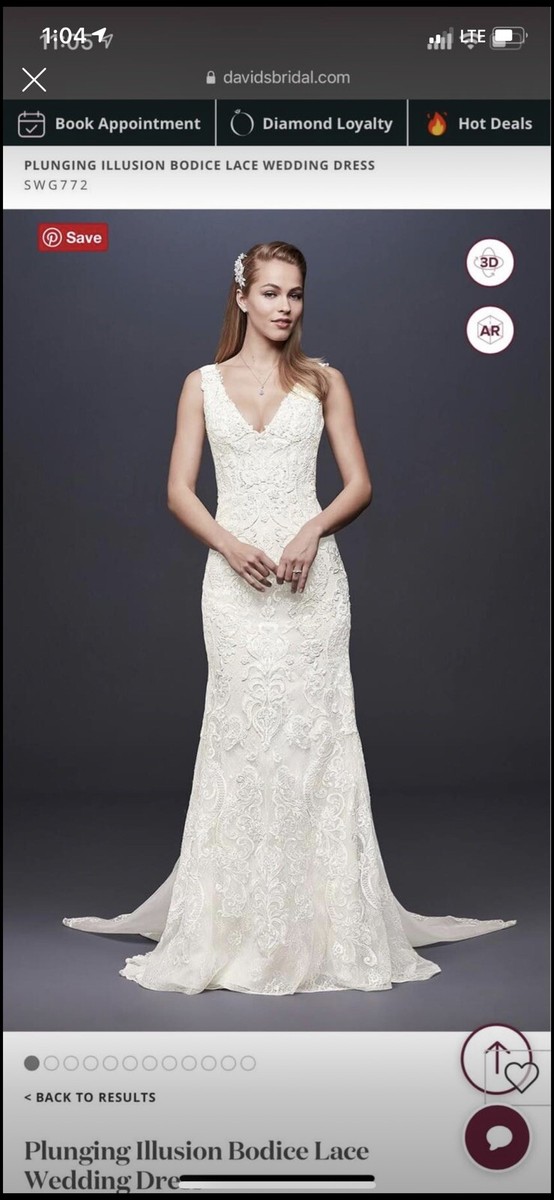 David's Bridal Illusion Bodice Lace Wedding Dress