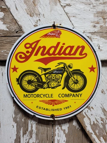 VINTAGE INDIAN MOTORCYCLES PORCELAIN SIGN BIKER SALES PARTS SERVICE DEALER SHOP