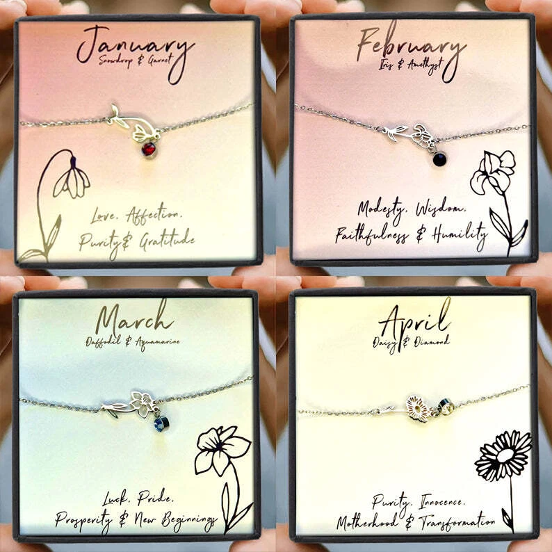 Birthstone Bracelet Silver Charm Bracelets Birthday Gift For Her