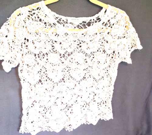 Cotton On Women L Open Weave White Crochet Lace Crop top BOHO Beach Cottage Core