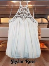 Skylar Rose Womens Mini Dress Sz-M White Lace Soft Babydoll Halter Neck Tie Back
