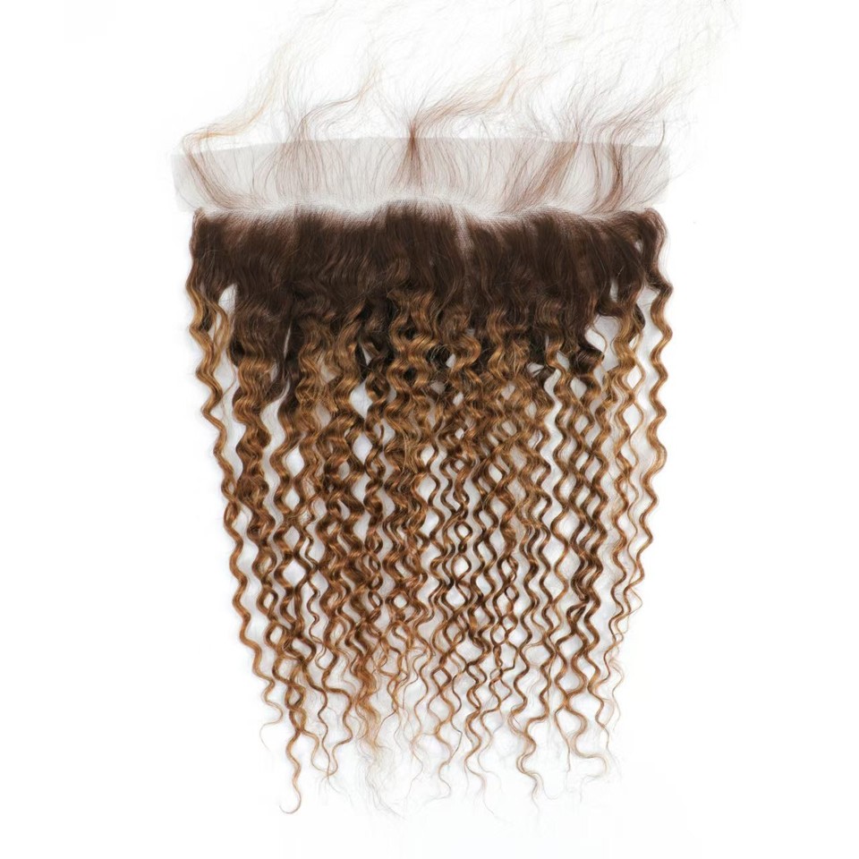 Jerry Curly Wave 13X4 Lace Transparent Closure Ombre 4/30 Human Hair