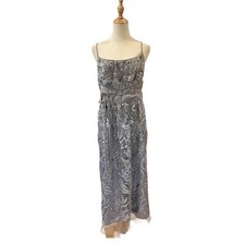 Max Studio Grey Silver Lace Velvet Midi Dress Size 12 Dressy Night Out Cocktail