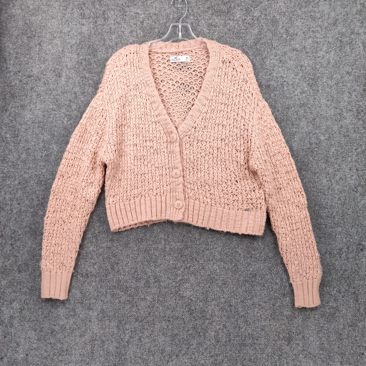 Hollister Sweater Womens M Medium Pink Cardigan Cropped V-Neck