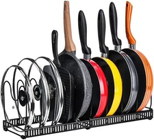 Toplife Pots and Pans Organizer Rack for Cabinet and Countertop 10+ Pot Lids ...