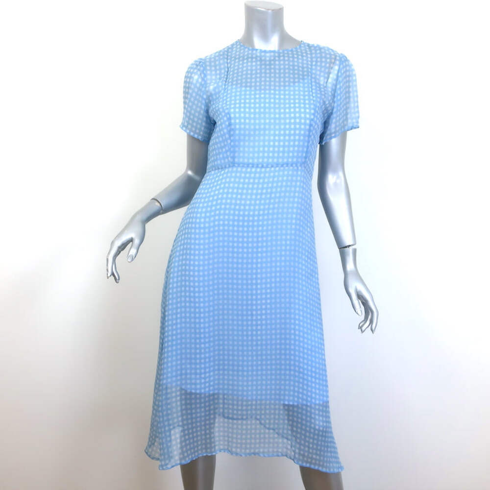 hvn silk dress HVN Lindy Gingham Short Sleeve Dress Blue Silk Chiffon Size 6