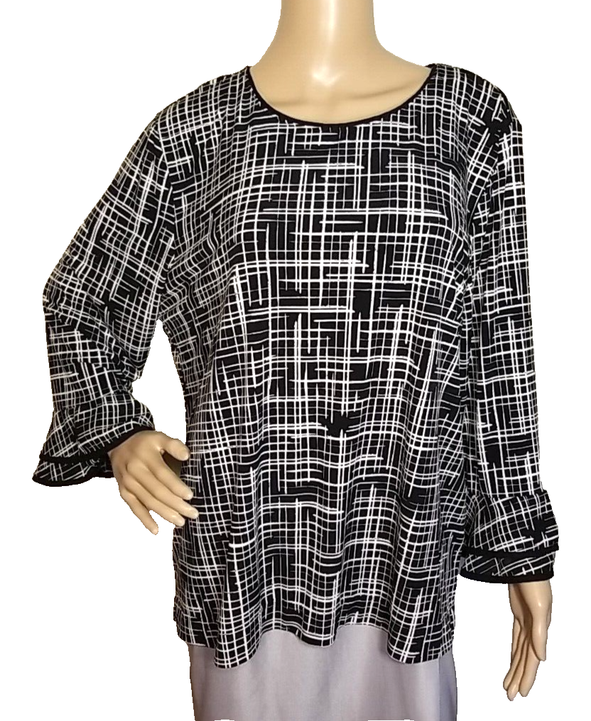 Karl Lagerfeld Paris Blouse Black White Geometric Print