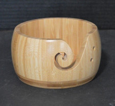 Wooden Yarn Bowl Round Knitting Crochet Holder with Holes Bamboo