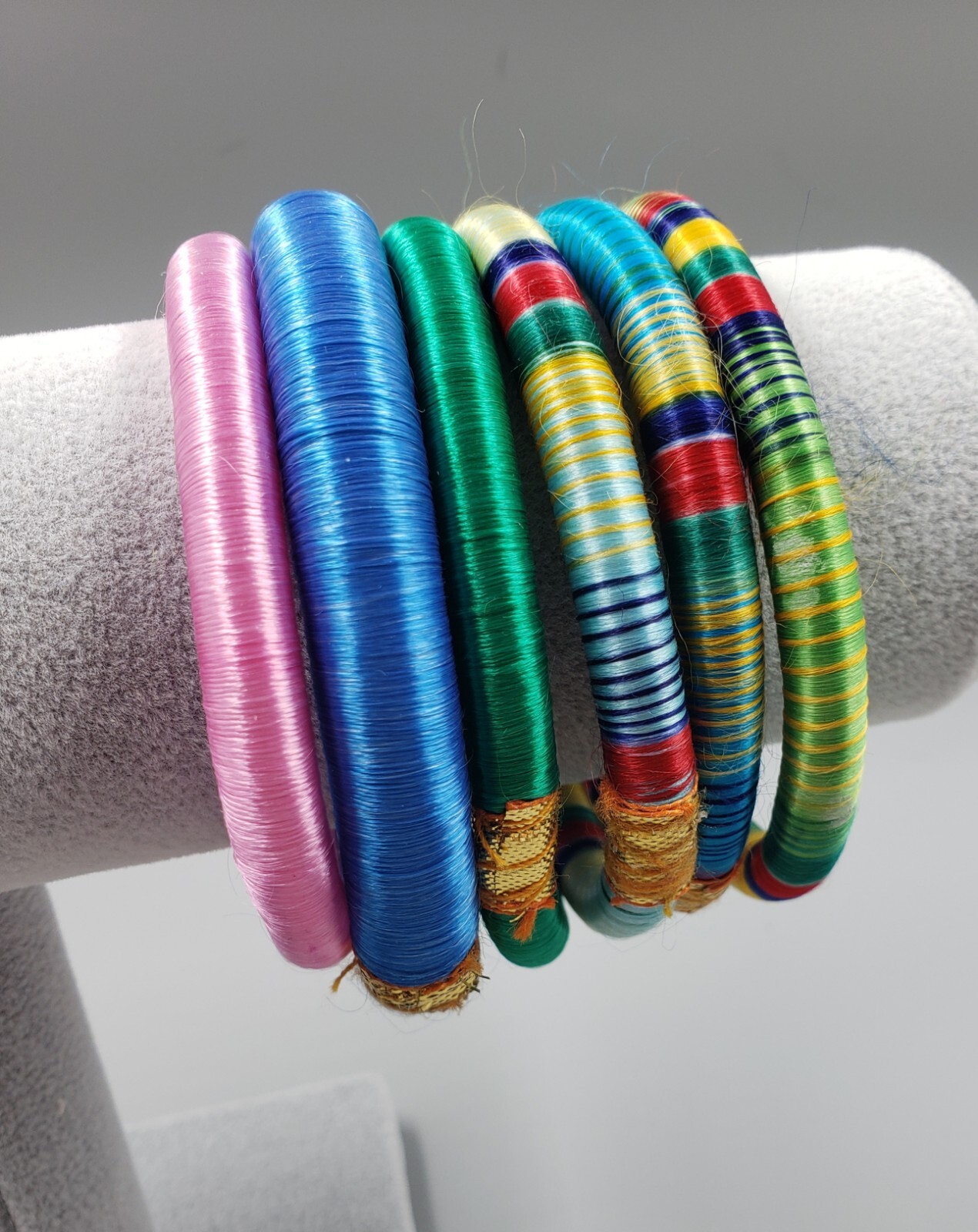 6 Silk Thread Wrapped Bangles Bracelets Indian Bo… - image 1
