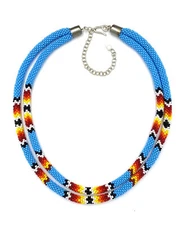Handmade Beaded Cyan Blue rope layered necklace