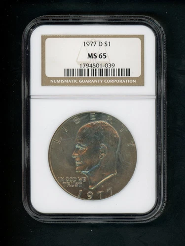 1977-D US Eisenhower Dollar $1.00 $1 NGC MS65 Uncirculated Golden Toning GEM!
