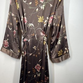 Sensara Front Tie Womens Maxi Sexy Robe Pockets Brown Floral Romantic Sz M