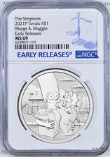 2021 Simpsons Family Marge & Maggie $1 1oz .9999 Silver COIN NGC MS69 ER 