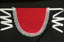 Red Xmas Apron With Deluxe White Lace Edge Half Waist Serving Pinny