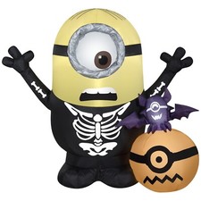 Gemmy 3.5' Airblown Inflatable Minion Stuart Skeleton w/Pumpkin Scene Universal