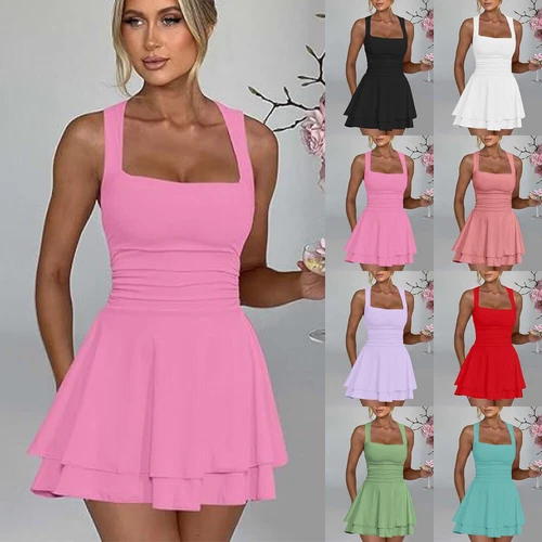 Sexy Womens Sleeveless Party Bodycon Mini Dress Ruched Swing Summer Dresses SIZE