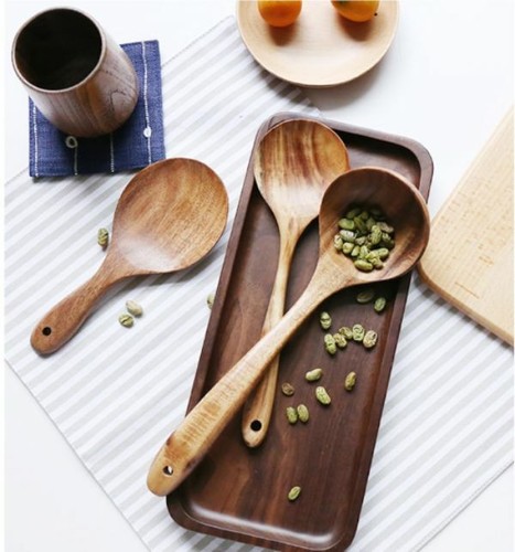 Thai Teak natural wood tableware set spoon kitchen tool cooking coop Colander - Picture 10 of 22