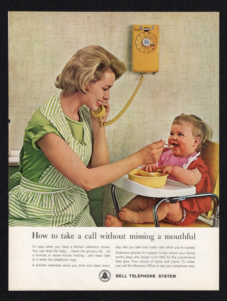 1962 Bell Telephone System Take Call Young Mother On Phone Feeding