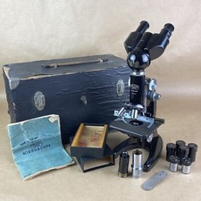 Carl Zeiss Jena Binocular Microscope 1920s Mikro 421 W/ Original Wooden Case