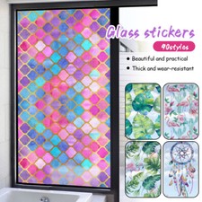 3D Window Film Frosted Static Cling Stained Glass Film Door Sticker Leaf