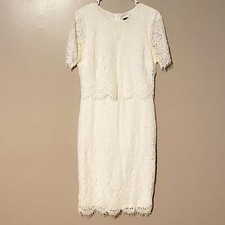 Lulus Dress Womens Medium White Cotton Nylon Lace Lined A Line