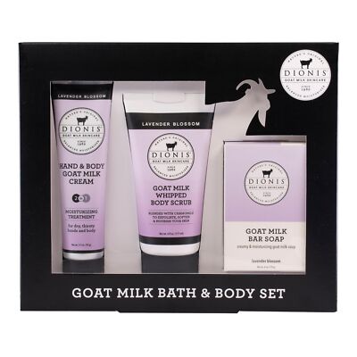 Dionis Goat Milk Skincare Lavender Blossom 3 Piece Self Care Essentials Gift Set