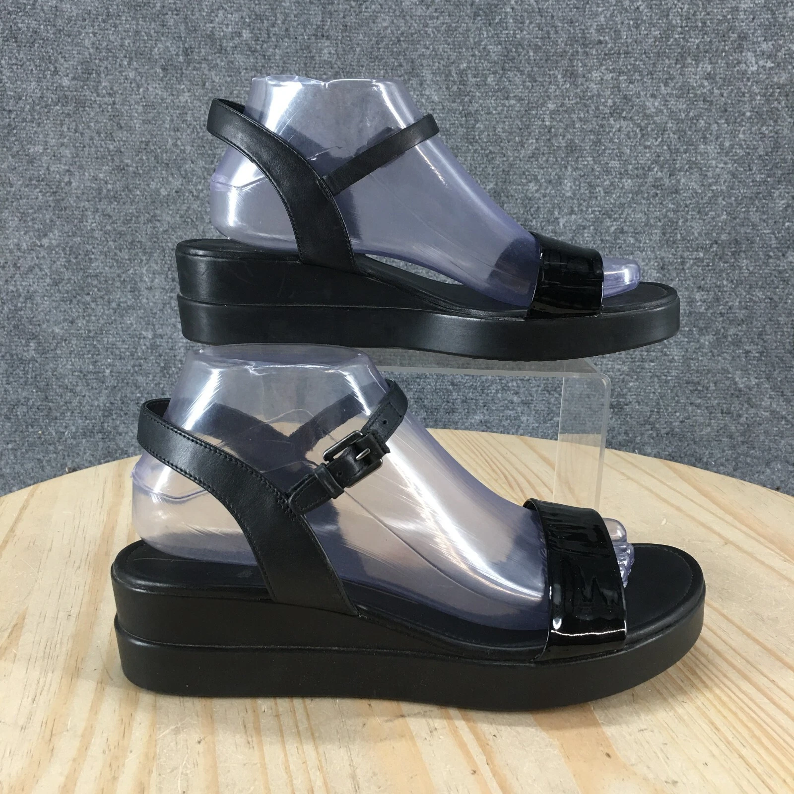 Ecco sandali donna 39 cinturino nero zeppa tacco punta aperta fibbia cinturino alla caviglia