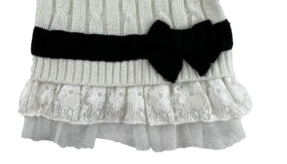 Vestido Suéter Little Lass Brillo Tejido con Cable con Lazo y Encaje 18 Mos Foto 4 de 4