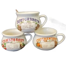Recipe Soup Mug with Handle Cup Scotch Broth, Tomato Soup, Chicken Soup Set of 3