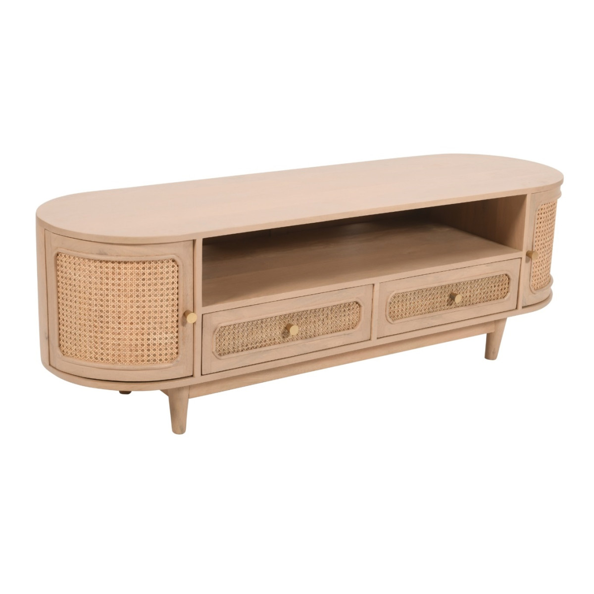 Brooklyn Valencia 2 Door 2 Drawer Cane and Mango Wood TV Cabinet - Image 3