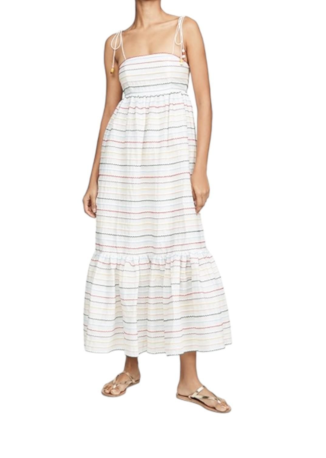 Zimmermann Zinnia Embroidered Scallop Midi Dress |Sz 1, Cotton, White, Tie Close