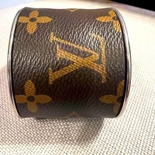 Authentic LOUIS VUITTON patch inlayed on a 2" NICKEL CUFF - handmade