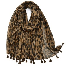 Women's Sheer-Silk-Feeling Spring-Scarf with 35W 72L Inch Leopard-dark Khaki