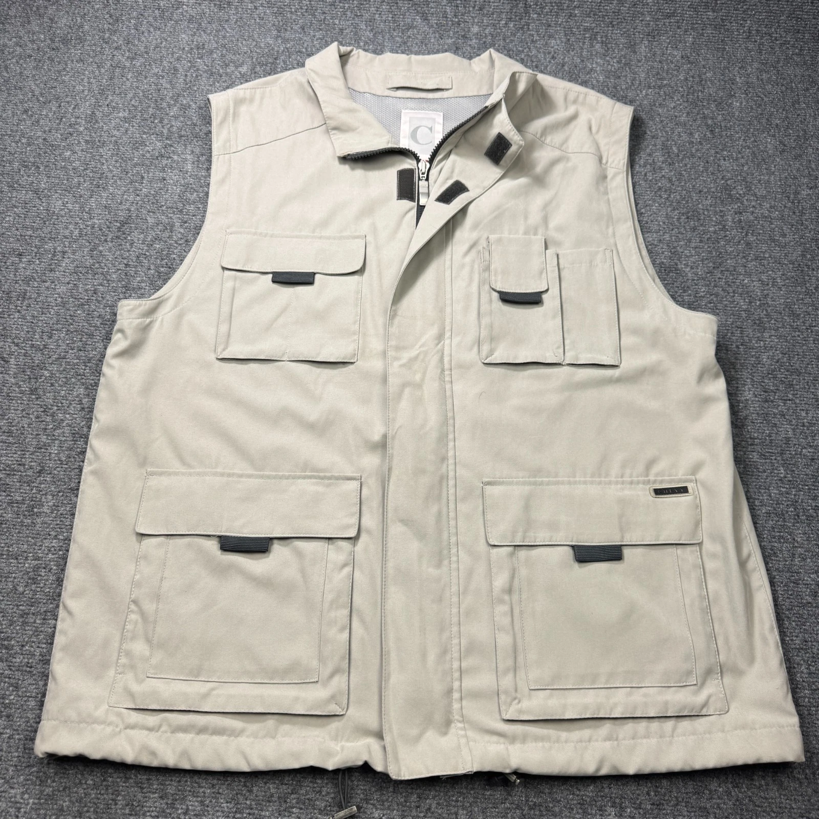 Chevy Vest Mens Extra Large Beige Chevetta Microwear Flap Pockets Adjustable