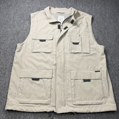 Chevy Vest Mens Extra Large Beige Chevetta Microwear Flap Pockets Adjustable