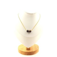 Mineralien Und Edelsteine. Halskette Mit 2 Bronzit Perlen 8 Mm. Kette Aus Stahl