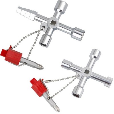Zohino 2 Pieces Universal Key Control Cabinet Key, 4 Way Cross Silver