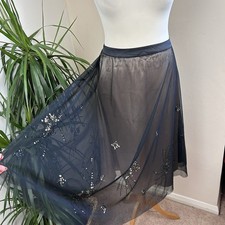 Autograph M  S Skirt UK 12 Layered Gold  Black Mesh A-Line Knee Length Sequins