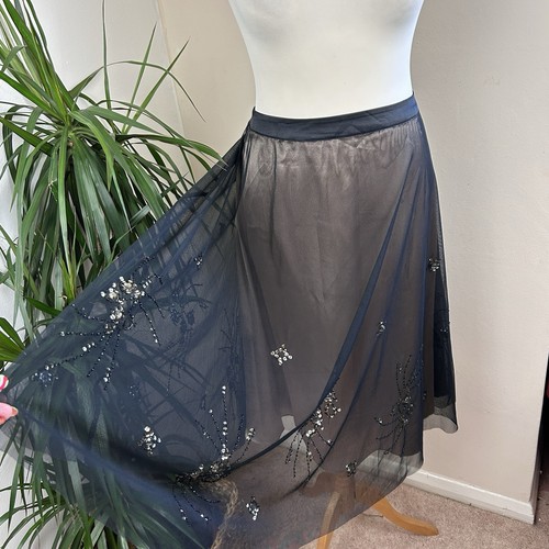 Autograph M & S Skirt UK 12 Layered Gold & Black Mesh A-Line Knee Length Sequins - Picture 2 of 10