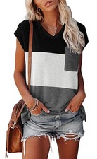 Women's Summer Basic Loose Cap Sleeve T-shirts Solid Color Blouse, Dark Gray, L
