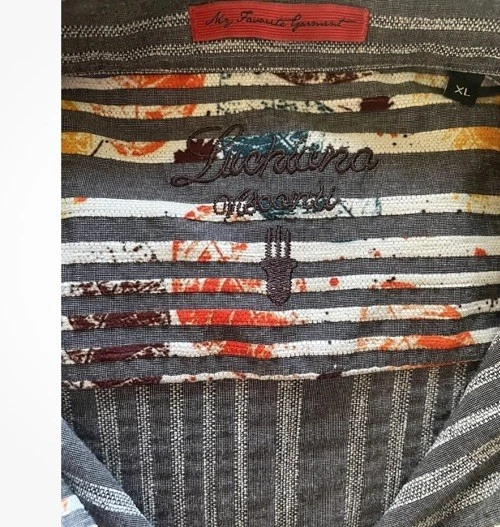 EXCELENTE Camisa Grande Luchiano Visconti Gris Colorido Rayas Hoja Para Hombre con Botones Foto 4 de 4
