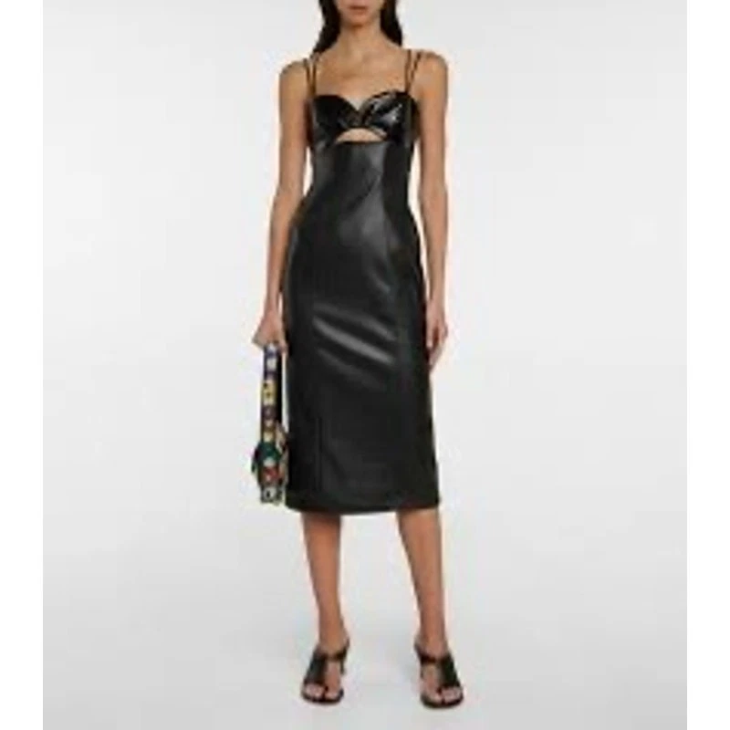 chinese dress ladies Lila Burgundy Faux Leather Plunge-Neck Maxi Dress With Split – Club L  London main image 0