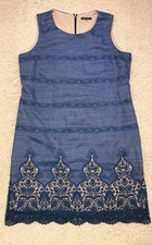 TOMMY HILFIGER Denim Style Layered Embroidered Dress Size 14 Knee Length