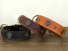 1 - 1/2 Inch - Wide Top Quality Leather Dog Collar W/ Heart Conchos Made in USA