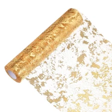 49 Feet Table Runner, Sequin Foil Thin Mesh Metallic Table Runner, Dark Gold